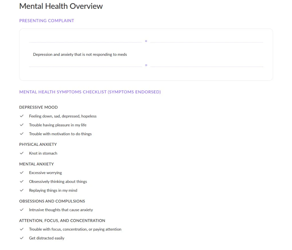 Behavioral health report overview
